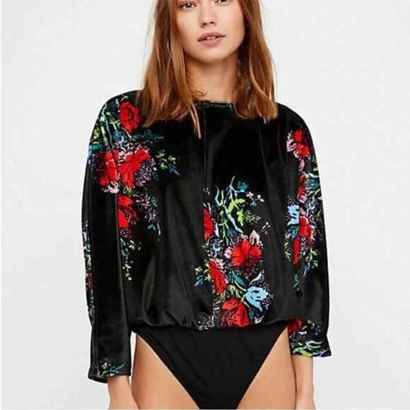 Free people floral velour slouchy babe bodysuit - Picture 2 of 12